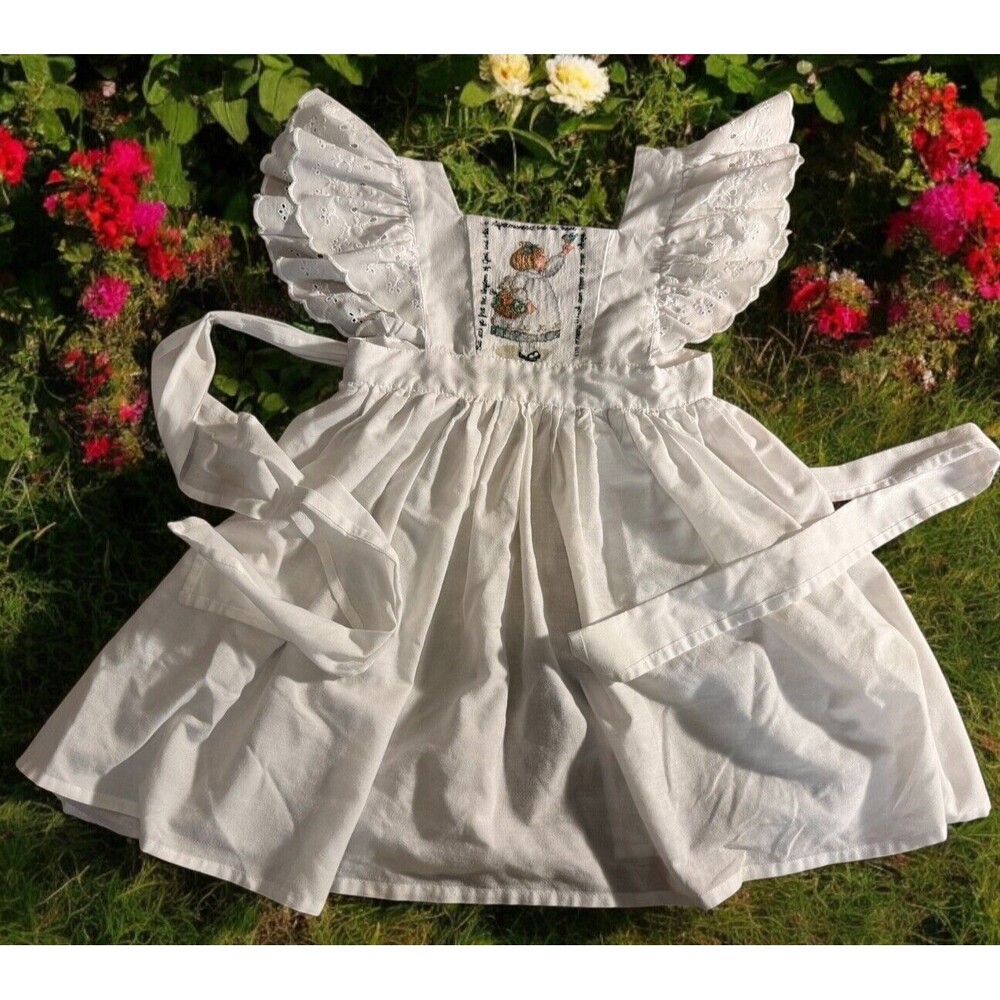 Lolita Apron Toddler Dress Sheer white Lace Easter little girl bunny VTG 80s